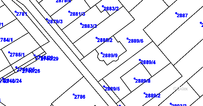 Parcela st. 2889/9 v KÚ Hluk, Katastrální mapa
