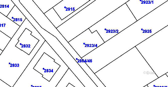Parcela st. 2923/4 v KÚ Hluk, Katastrální mapa