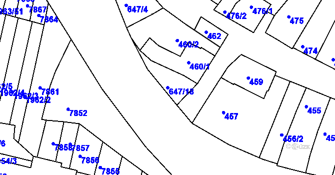 Parcela st. 647/18 v KÚ Hluk, Katastrální mapa