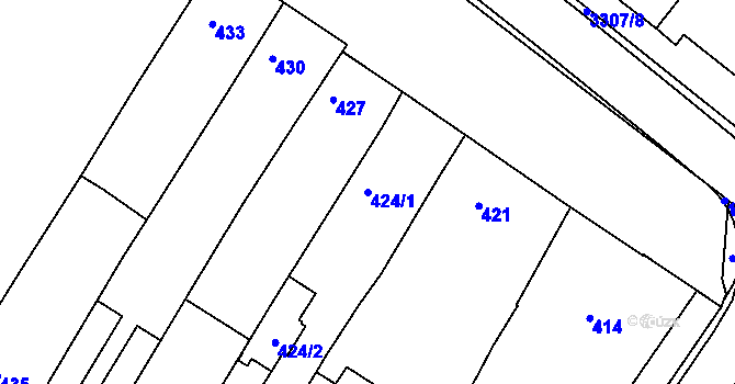 Parcela st. 424/1 v KÚ Hluk, Katastrální mapa