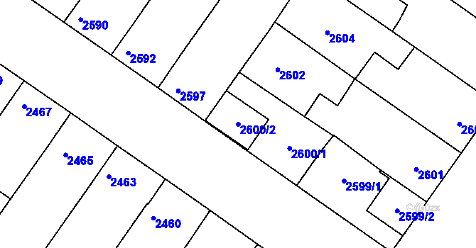 Parcela st. 2600/2 v KÚ Hluk, Katastrální mapa