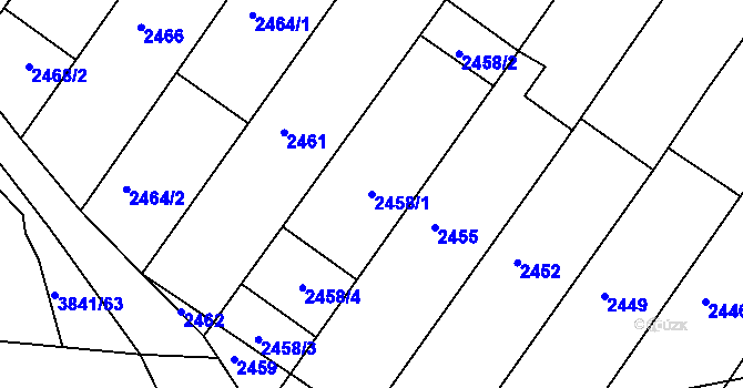 Parcela st. 2458/1 v KÚ Hluk, Katastrální mapa