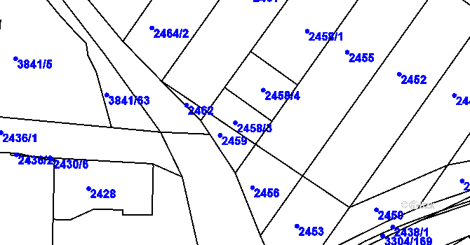 Parcela st. 2458/3 v KÚ Hluk, Katastrální mapa