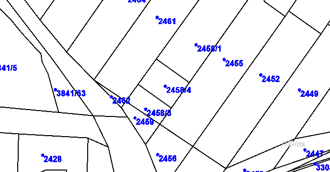 Parcela st. 2458/4 v KÚ Hluk, Katastrální mapa