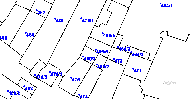 Parcela st. 469/6 v KÚ Hluk, Katastrální mapa