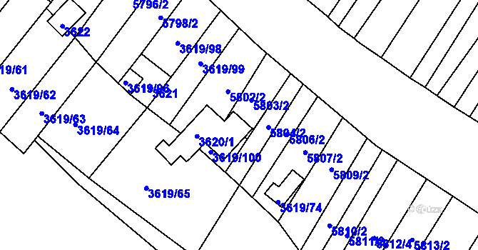 Parcela st. 5803/3 v KÚ Hluk, Katastrální mapa