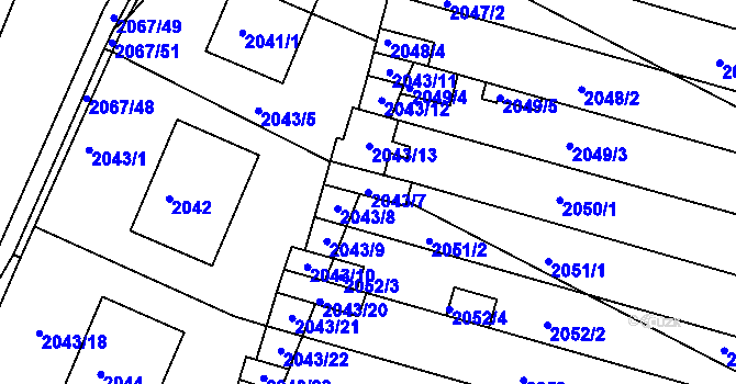 Parcela st. 2043/7 v KÚ Hluk, Katastrální mapa