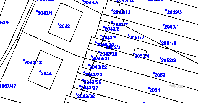 Parcela st. 2043/20 v KÚ Hluk, Katastrální mapa