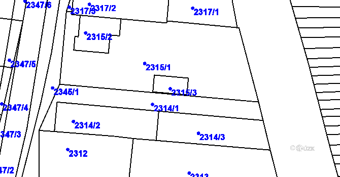 Parcela st. 2315/3 v KÚ Hluk, Katastrální mapa