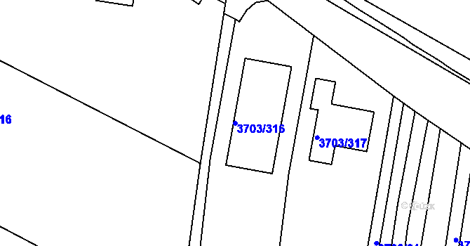 Parcela st. 3703/316 v KÚ Hluk, Katastrální mapa