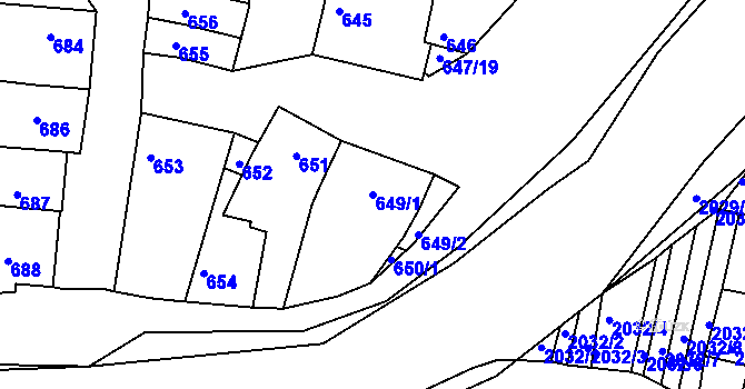 Parcela st. 649/1 v KÚ Hluk, Katastrální mapa