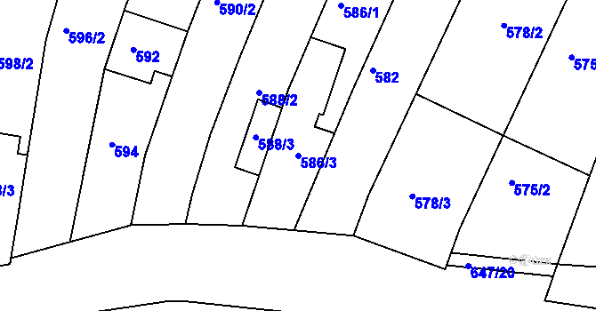 Parcela st. 586/3 v KÚ Hluk, Katastrální mapa