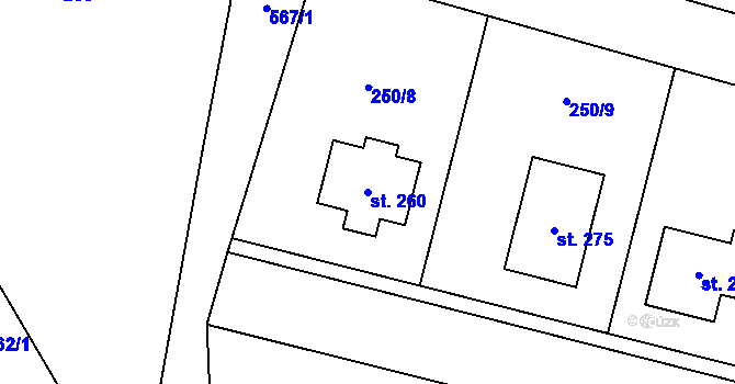 Parcela st. 260 v KÚ Hlušice, Katastrální mapa