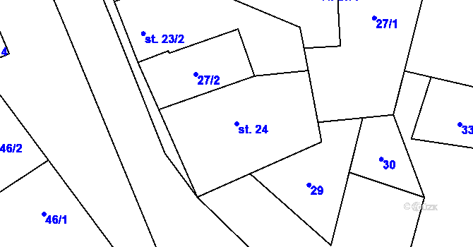 Parcela st. 24 v KÚ Hlušice, Katastrální mapa