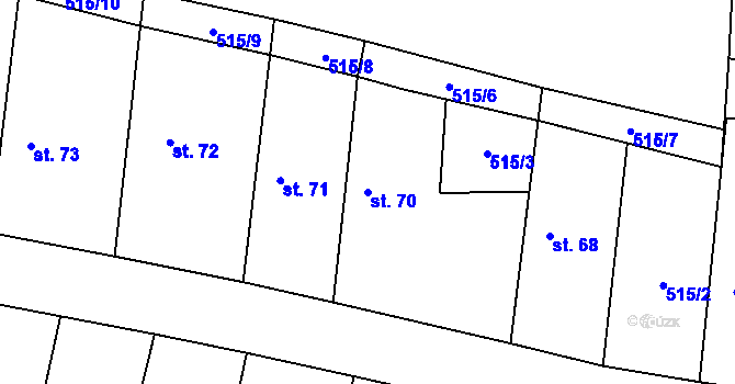 Parcela st. 70 v KÚ Hlušice, Katastrální mapa