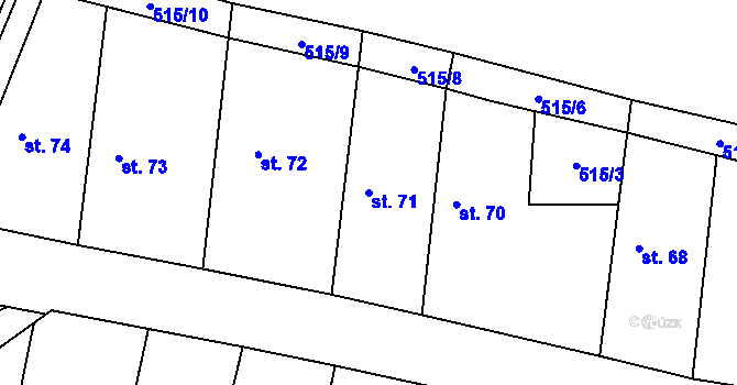 Parcela st. 71 v KÚ Hlušice, Katastrální mapa