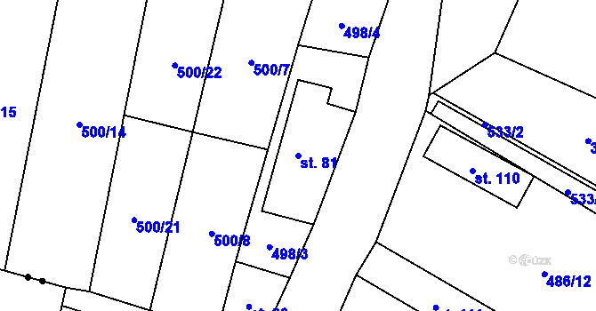 Parcela st. 81 v KÚ Hlušice, Katastrální mapa