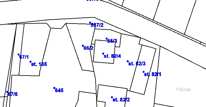Parcela st. 82/4 v KÚ Hlušice, Katastrální mapa