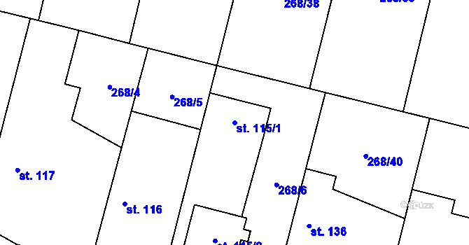 Parcela st. 115/1 v KÚ Hlušice, Katastrální mapa