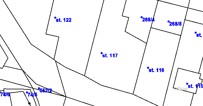 Parcela st. 117 v KÚ Hlušice, Katastrální mapa