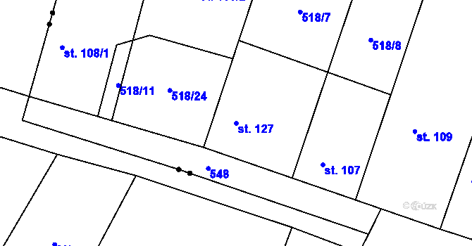 Parcela st. 127 v KÚ Hlušice, Katastrální mapa