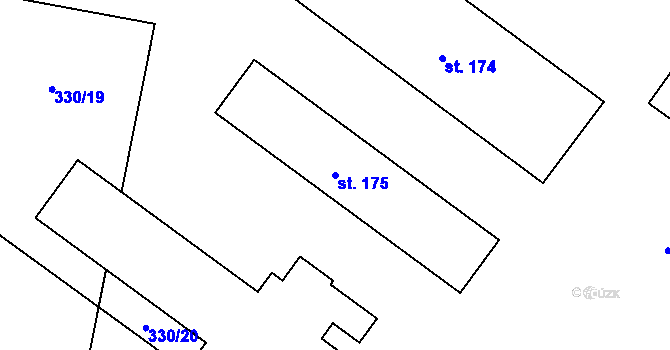 Parcela st. 175 v KÚ Hlušice, Katastrální mapa