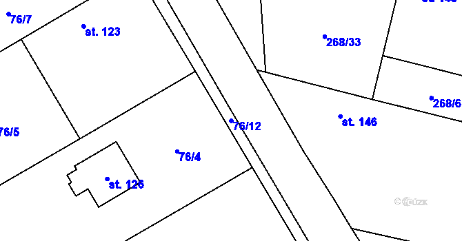 Parcela st. 76/12 v KÚ Hlušice, Katastrální mapa