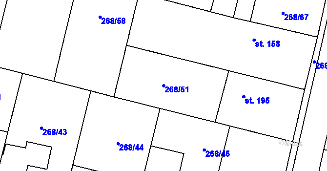 Parcela st. 268/51 v KÚ Hlušice, Katastrální mapa