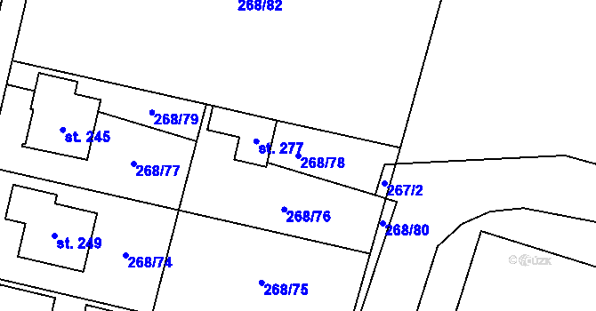 Parcela st. 268/78 v KÚ Hlušice, Katastrální mapa