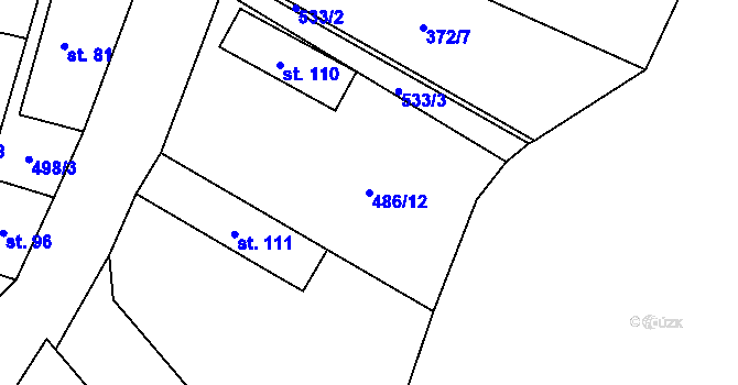 Parcela st. 486/12 v KÚ Hlušice, Katastrální mapa