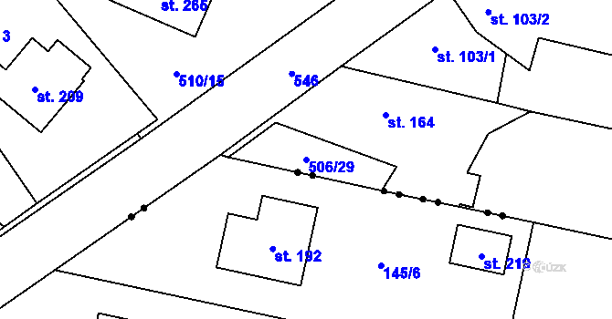 Parcela st. 506/29 v KÚ Hlušice, Katastrální mapa