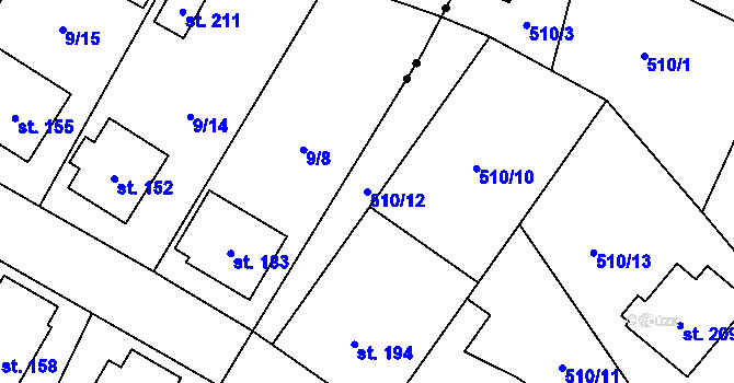 Parcela st. 510/12 v KÚ Hlušice, Katastrální mapa