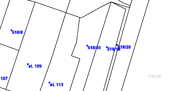 Parcela st. 518/10 v KÚ Hlušice, Katastrální mapa