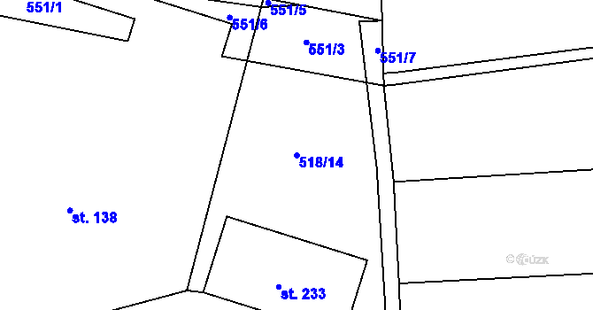 Parcela st. 518/14 v KÚ Hlušice, Katastrální mapa