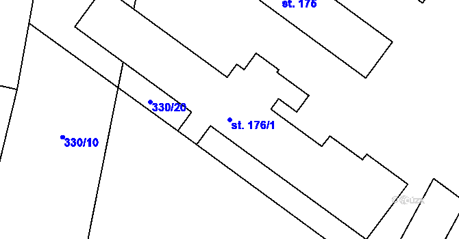 Parcela st. 176/1 v KÚ Hlušice, Katastrální mapa