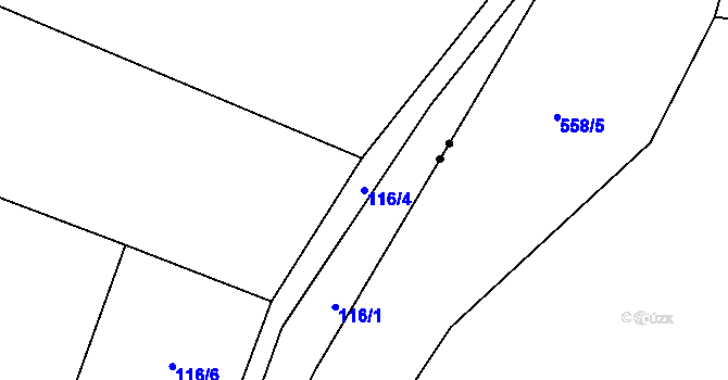 Parcela st. 116/4 v KÚ Hlušice, Katastrální mapa