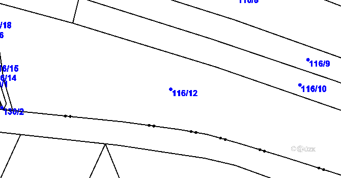 Parcela st. 116/12 v KÚ Hlušice, Katastrální mapa