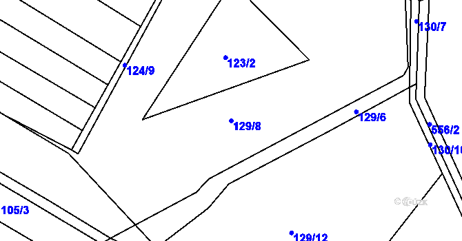 Parcela st. 129/8 v KÚ Hlušice, Katastrální mapa