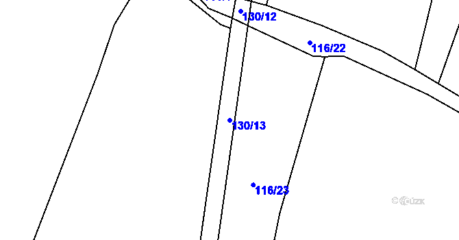 Parcela st. 130/13 v KÚ Hlušice, Katastrální mapa