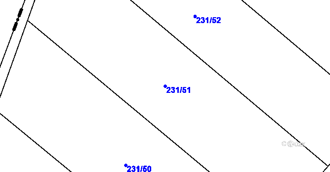 Parcela st. 231/51 v KÚ Hlušice, Katastrální mapa