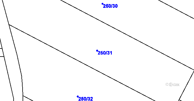 Parcela st. 250/31 v KÚ Hlušice, Katastrální mapa