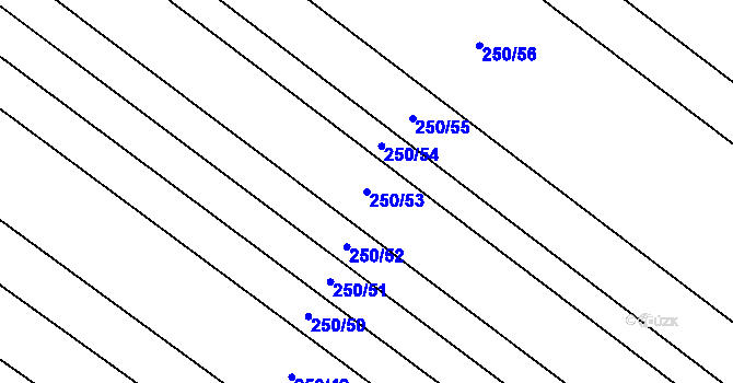 Parcela st. 250/53 v KÚ Hlušice, Katastrální mapa