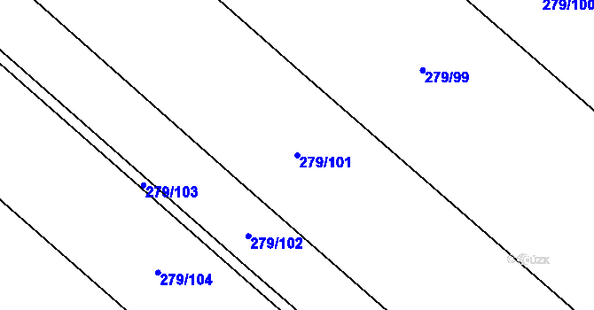 Parcela st. 279/101 v KÚ Hlušice, Katastrální mapa