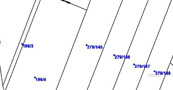 Parcela st. 279/145 v KÚ Hlušice, Katastrální mapa