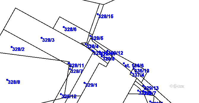 Parcela st. 329/11 v KÚ Hlušice, Katastrální mapa