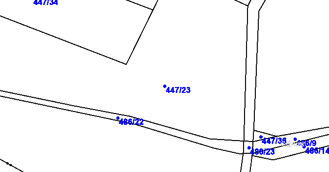 Parcela st. 447/23 v KÚ Hlušice, Katastrální mapa