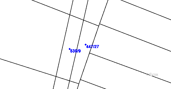 Parcela st. 447/27 v KÚ Hlušice, Katastrální mapa