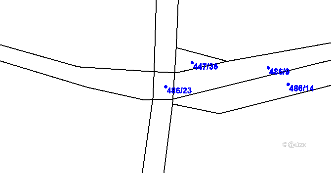 Parcela st. 486/23 v KÚ Hlušice, Katastrální mapa