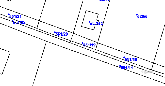 Parcela st. 551/19 v KÚ Hlušice, Katastrální mapa
