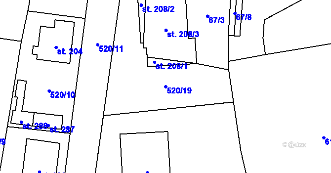 Parcela st. 520/19 v KÚ Hlušice, Katastrální mapa